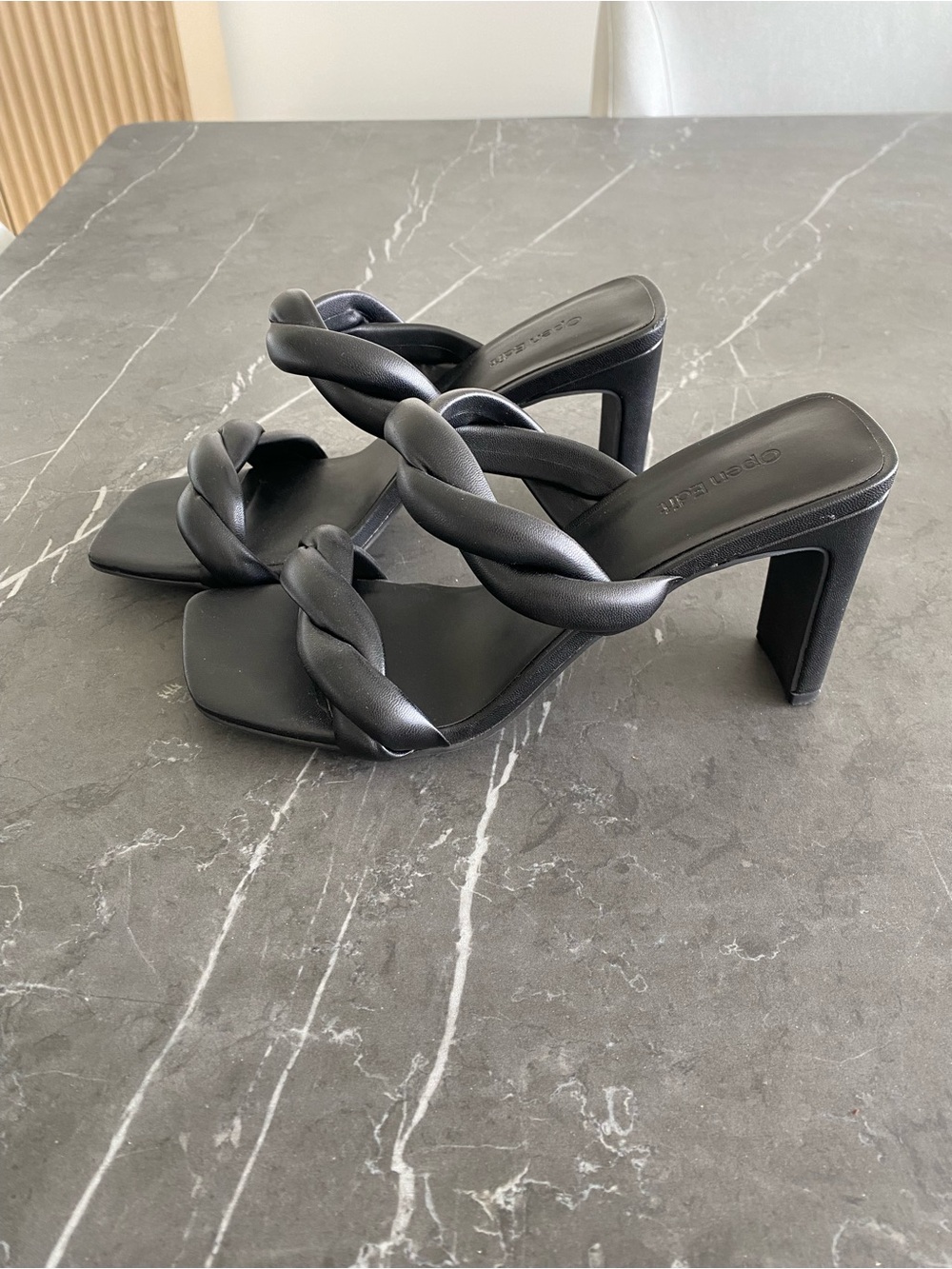 Black Braided Strap High Heel Sandals - Women